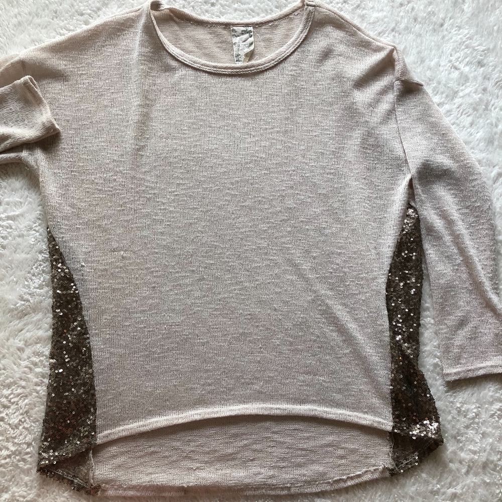 Tan sweater with gold sequin sides